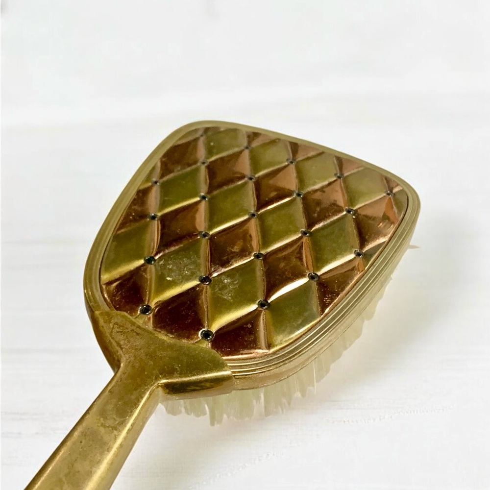 Vintage Gold Tone Harlequin Diamond Pattern Hairbrush Mid Century Vanity Decor